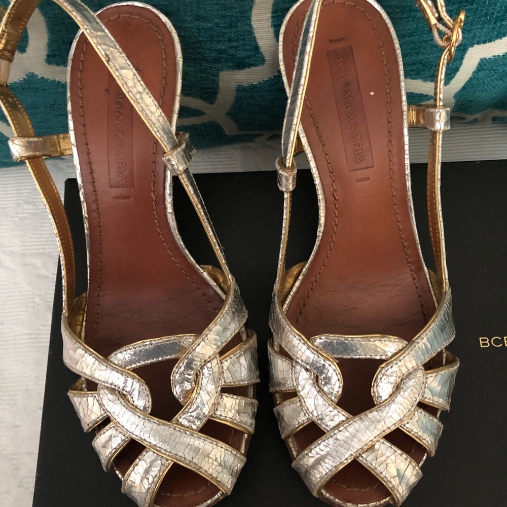 BCBG silver and gold tone dressy sandals - Picture 7 of 7